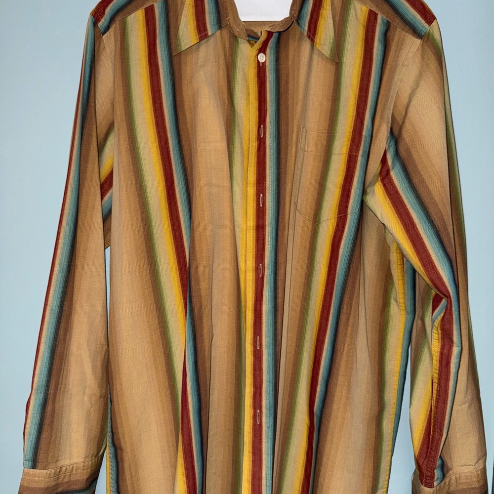 Lucky Brand Mens Button Front Long Sleeve Cotton Multi Stripe Shirt XLarge XL